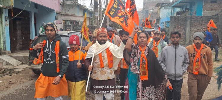 भाजपा नगर अध्यक्ष मनोज झा के नेतृत्व में दरभंगा शहर में निकली भव्य शोभायात्रा कार्यकर्ताओं ने घर घर बांटे आमंत्रण पत्र के साथ पूजित अक्ष